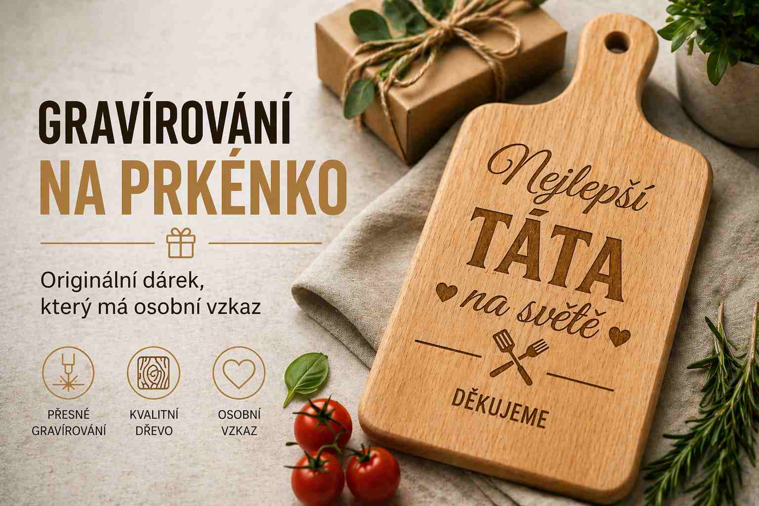 Gravírování na prkénko – praktický dárek s osobním věnováním