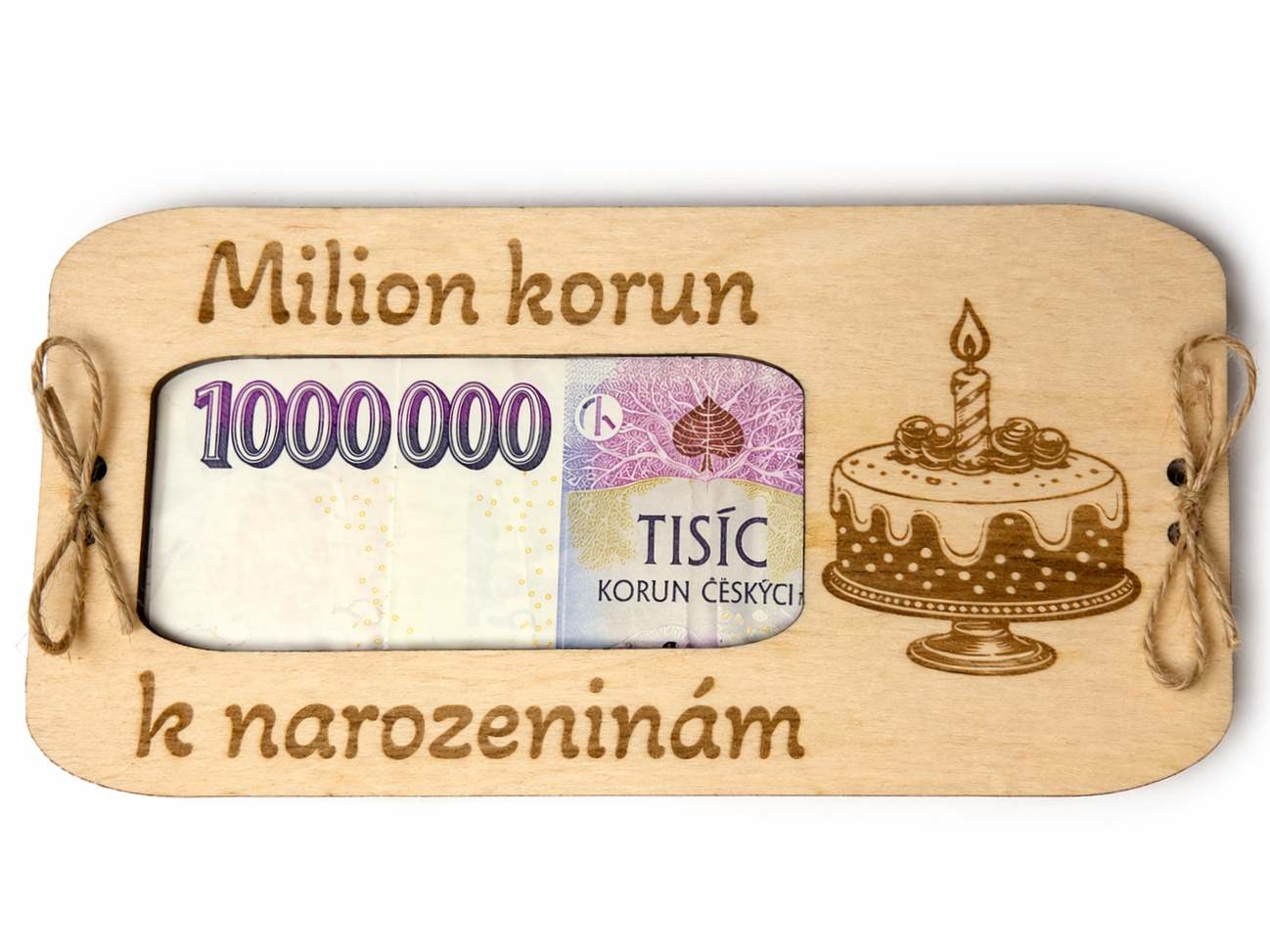 Dřevěná obálka na peníze – Milion korun k narozeninám
