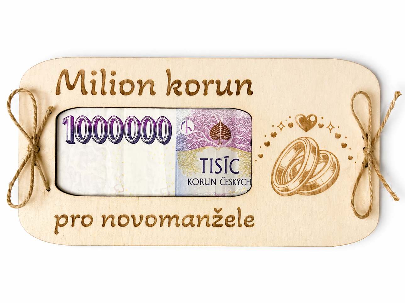 Dřevěná obálka na peníze – Milion korun pro novomanžele