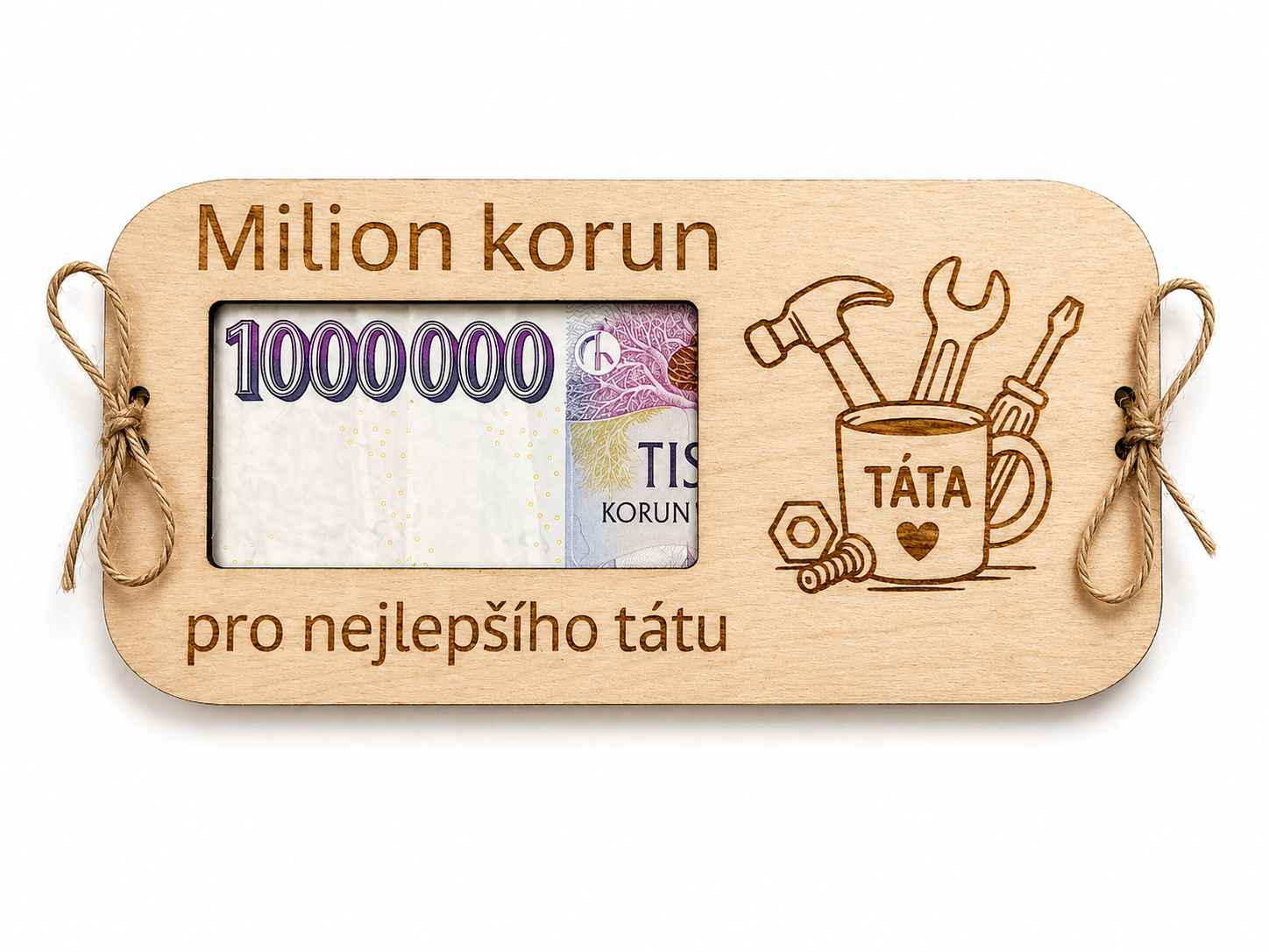 Dřevěná obálka na peníze – Milion korun pro nejlepšího tátu