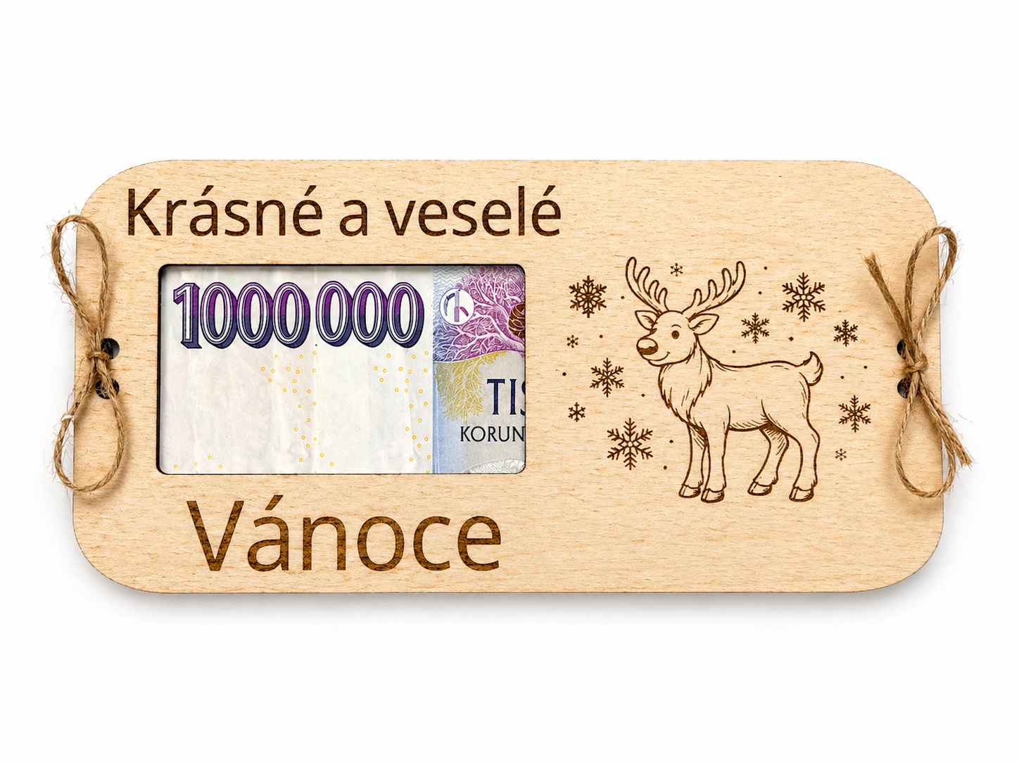 Dřevěná obálka na peníze – Krásné a veselé Vánoce
